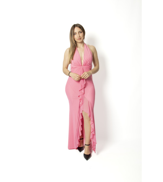 Vestido Rosa em Tule com Folho