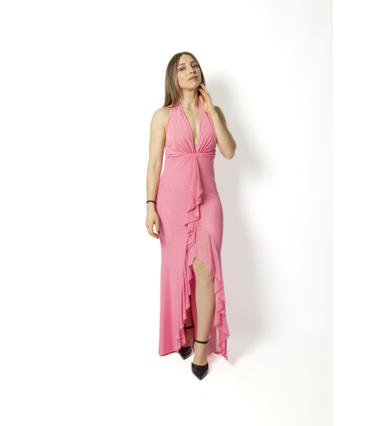 Vestido Rosa em Tule com Folho