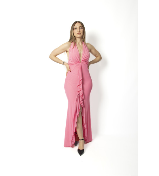 Vestido Rosa em Tule com Folho
