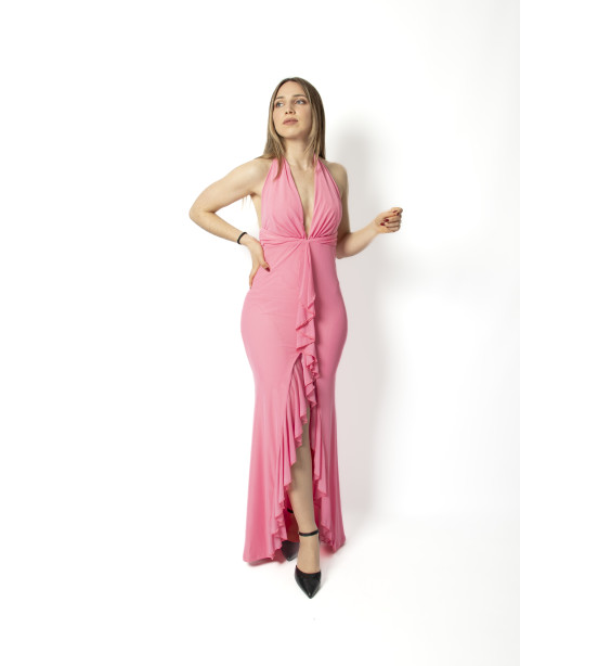 Vestido Rosa em Tule com Folho