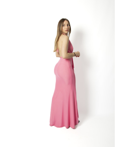Vestido Rosa em Tule com Folho
