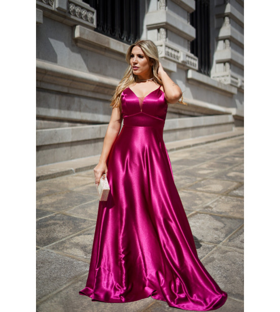 Vestido de Cetim com Costas Cruzadas