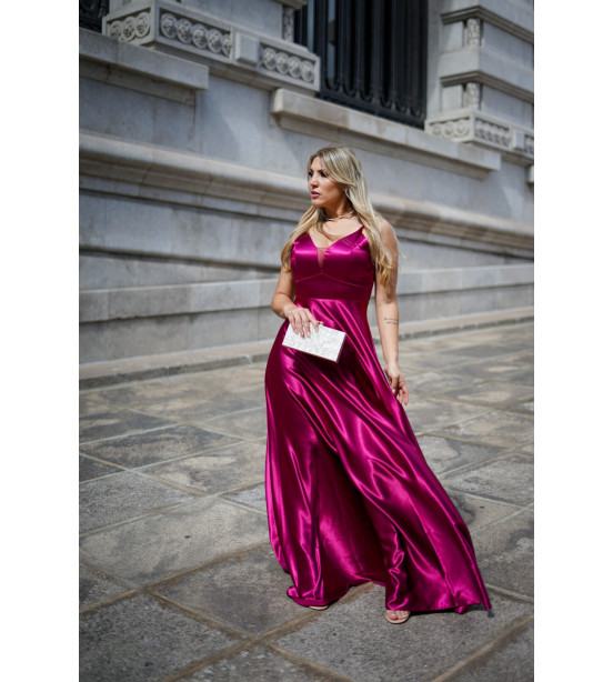 Vestido de Cetim com Costas Cruzadas