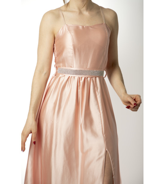 Vestido Rosa com Cinto Brilhante