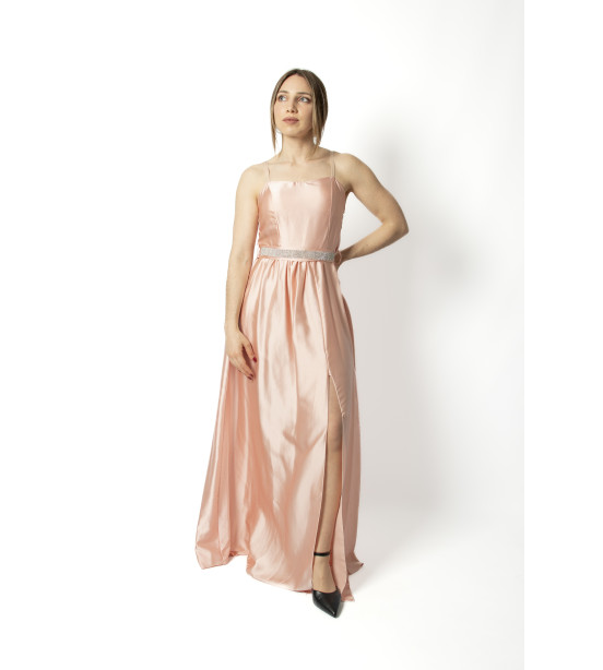 Vestido Rosa com Cinto Brilhante