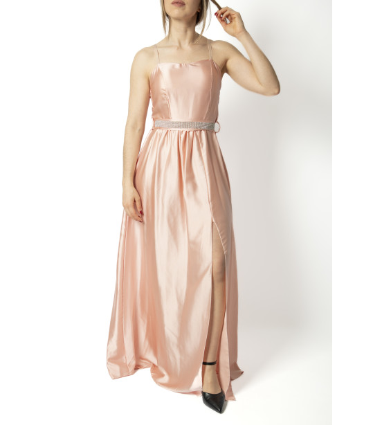 Vestido Rosa com Cinto Brilhante