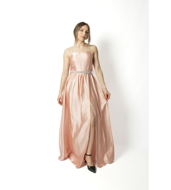 Vestido Rosa com Cinto Brilhante