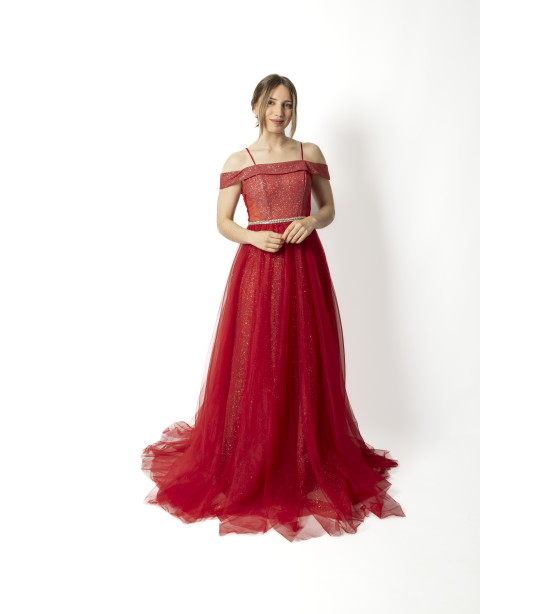 Vestido Bordô em Tule com Brilhos