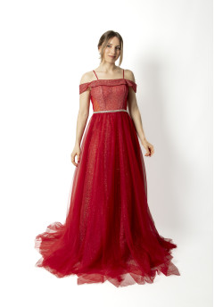 Vestido Bordô em Tule com Brilhos