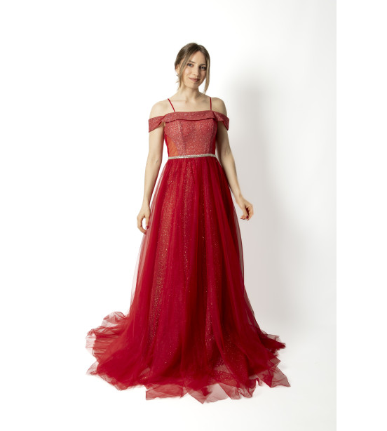 Vestido Bordô em Tule com Brilhos
