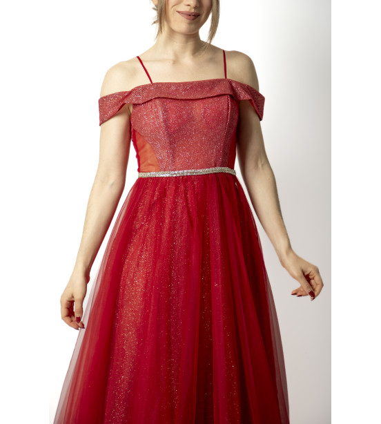 Vestido Bordô em Tule com Brilhos