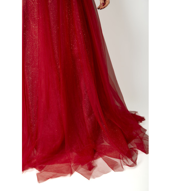 Vestido Bordô em Tule com Brilhos