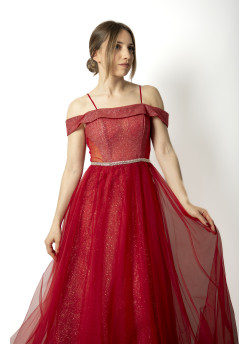 Vestido Bordô em Tule com Brilhos