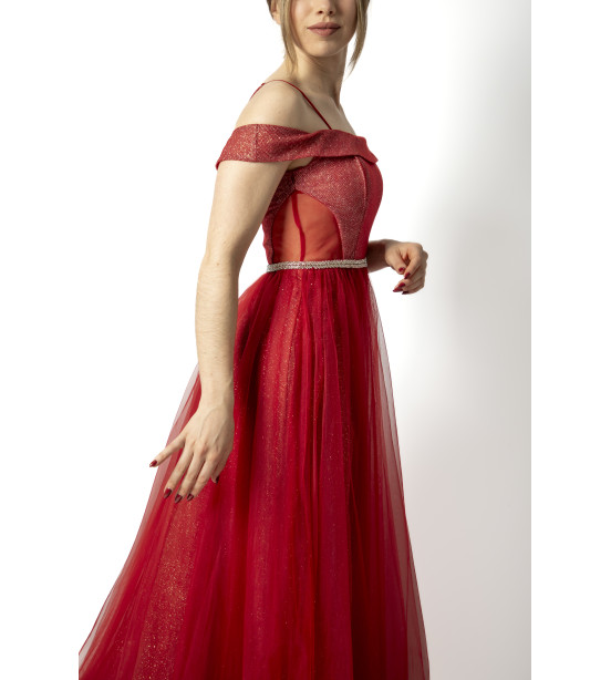 Vestido Bordô em Tule com Brilhos